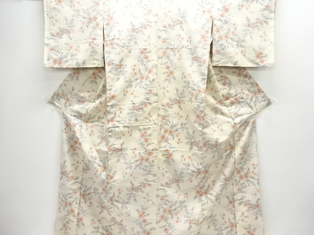 JAPANESE KIMONO / ANTIQUE KIMONO / SILK / TSUMUGI / WOVEN FLOWERS